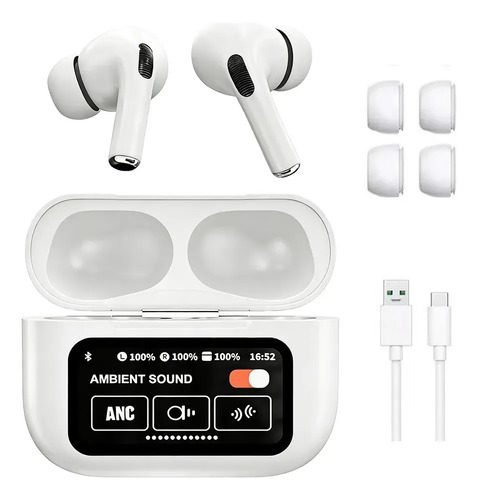 Jiditech Fone de Ouvido A9pro In-ear Bluetooth 5.4, com Cancelamento de Ruído e Tela de Toque Anc+enc, Fones De Ouvido Sem Fio Para Chamadas Claras, Som Espacial