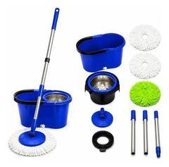 Mop 360 Esfregão Balde Inox Giratório Limpeza 16l Escovão Microfibra Azul