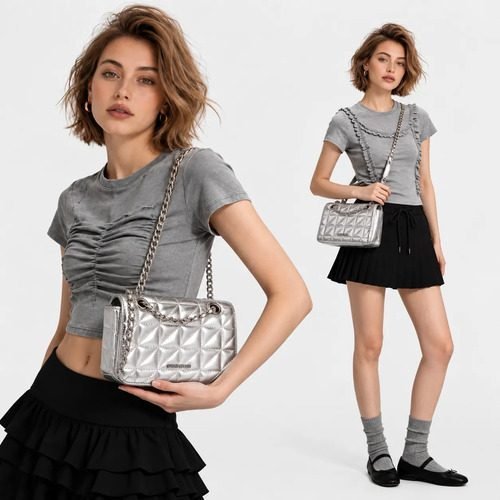 Bolsa Transversal Para Mulher Em Couro Sintético Prata
