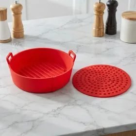 Kit 2 Und 1 Forma De Silicone 20cm + 1 Tapete Para Air Fryer