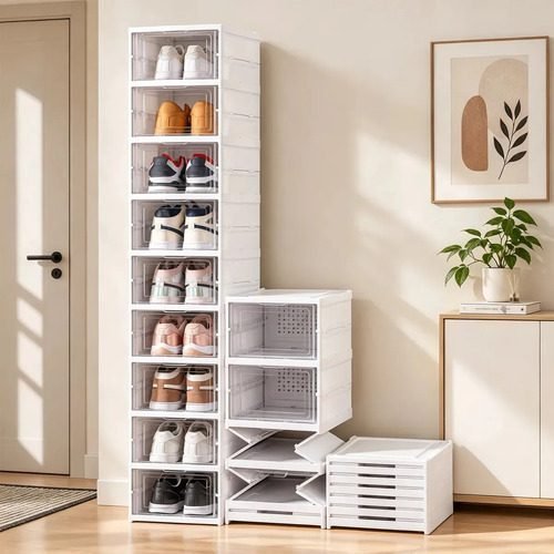 Sapateira Vertical Empilhável 9 Andares – 9 Caixas Transparente Plástico para Tênis e Sapato – Organizador Empilhável que Economiza Espaço
