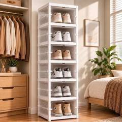 Sapateira Vertical Empilhável 6 Pares Organizador De Calçados Modular Transparente Caixa de Tênis Fácil Montagem