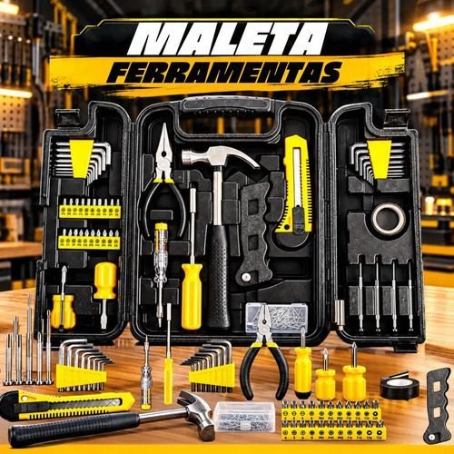 Jogo Maleta ferramentas 200 peças profissioal e domestico Completa Manutenção, A