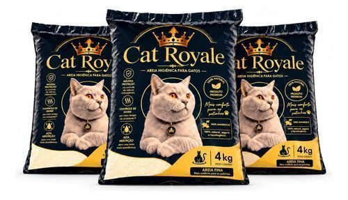 Kit 12kg Areia Gato Cat Royale Mandioca Biodegradável 4kg