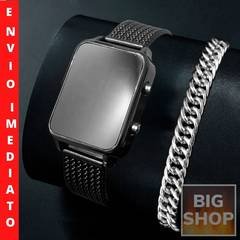 Relógio Preto Masculino *KETER* Digital + Pulseira Folheado Prata 925 digital com corrente dourada preto masculino folhe