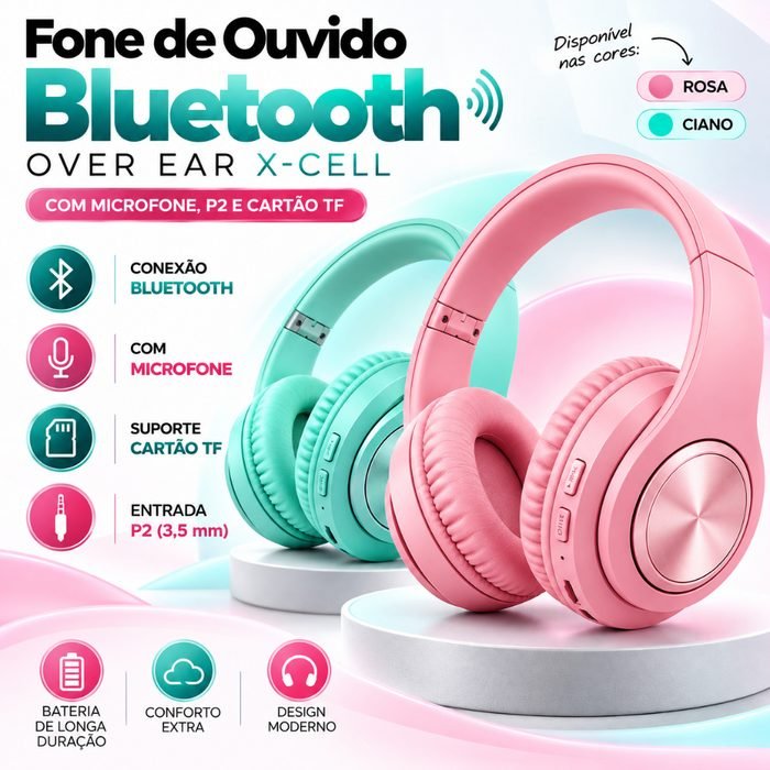 Fone Bluetooth X Cell Over Ear Com Microfone Cartão TF P2 Para Celular PC