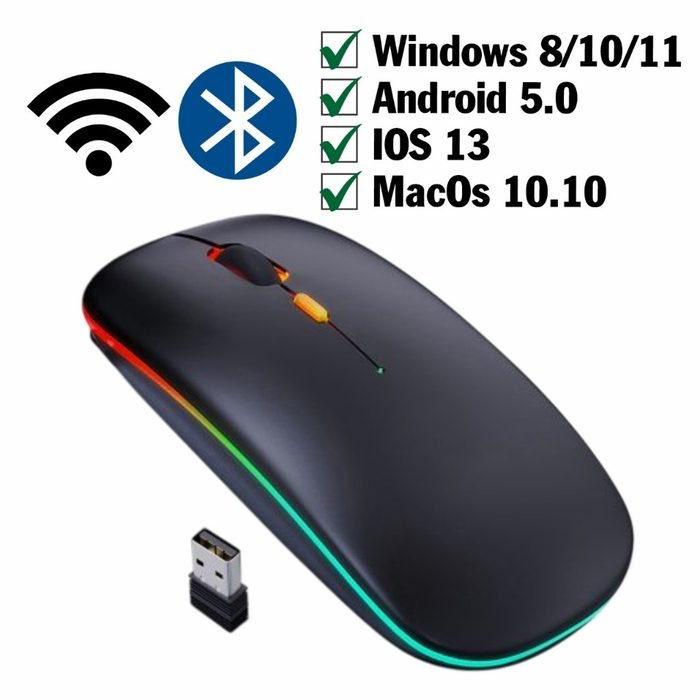 Mouse Wireless e Recarregável Led Rgb Ergonômico - 3482