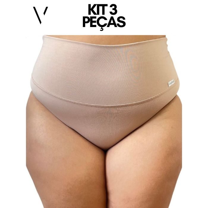 Kit 3 Cintas Modeladora Plus Size Pós Parto Conforto Compressão Feminino Cós Alto