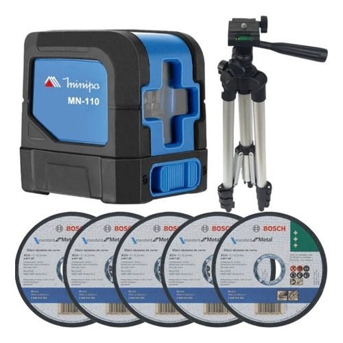 Kit Nível Laser Vermelho Linhas Minipa Mn110 Tripé 5 Discos