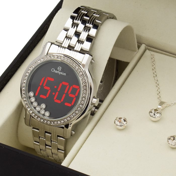 Relogio Feminino Prata Digital Strass CH48055T Original