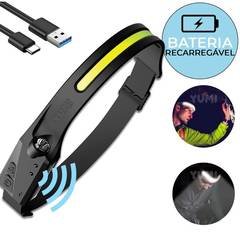 Lanterna Led Para Cabeça com Sensor de Movimento Tática Ciclismo Pesca  Recarregável USB LED Cob
