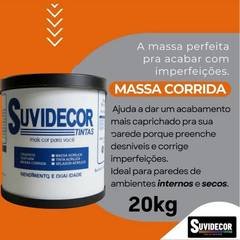 Massa corrida niveladora 20kg suvidecor branca  (interior), rendimento e durabilidade em um só produto.