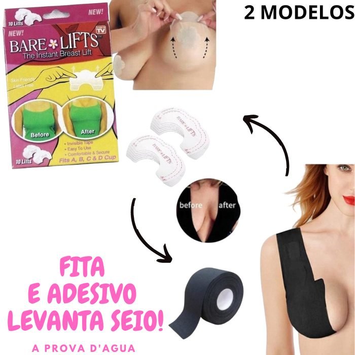 KIT Boob Tape Up Invisivel Fit 3D A Prova d'Agua Resistente ao Suor, E 10 Adesivos Bare Lifts Sutiã Adesivo Levanta os Seios Sutia Adesivo Fita