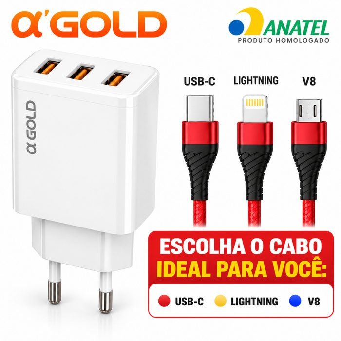 Kit Fonte Carregador Cabo Para Celular iPhone Android Tipo C V8 Turbo