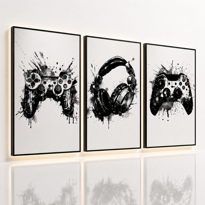 Quadro Decorativo Controle Videogame Gamer Fone Headset 122x60 Quarto