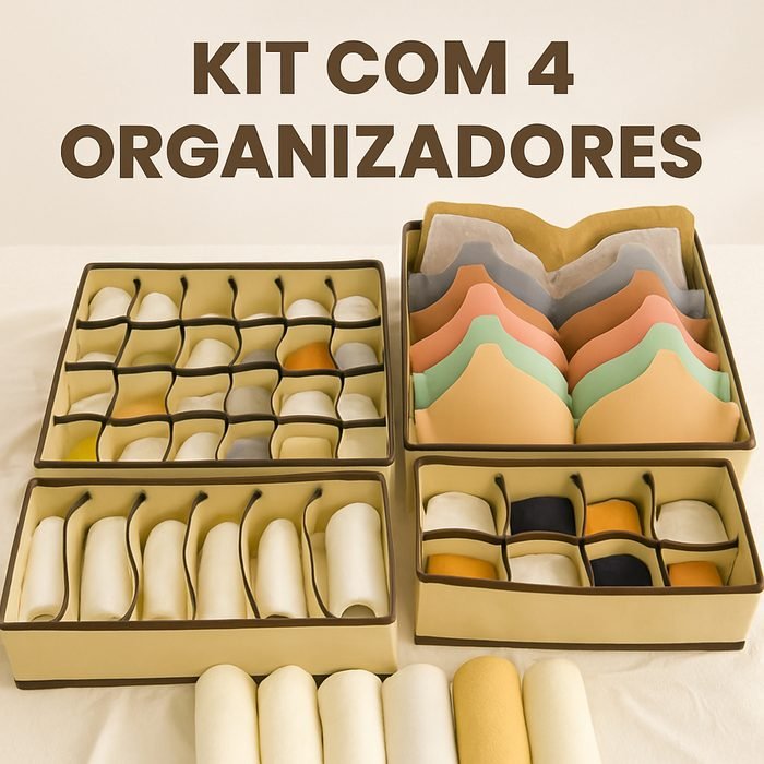 Kit 4 Colmeias Organizadoras de Gaveta Premium Roupas Íntimas, Meias, Acessórios, Bebê–Nude