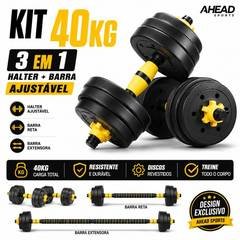 Kit Halteres 3 em 1 40kg Anilha Barra Musculação Academia Peso Ajustável Seguran