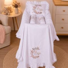 Kit Leito Maternidade Algodão Personalizado Cecília Branco - 03 Peças