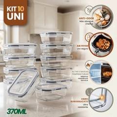 Conjunto 10 Potes Vidro Hermético Mantimentos Marmita 370ml