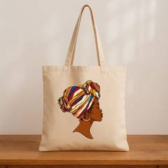 Ecobag Afro Feminina | Bolsa Estampada de Algodão Cru 38x38cm | Sustentável, Estilo