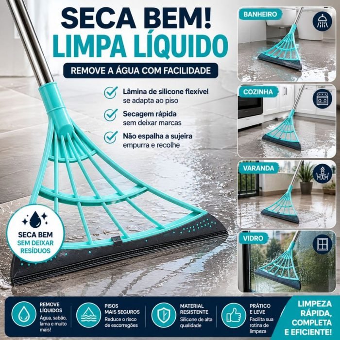Vassoura Mágica Rodo Tira Pelo de Silicone Limpa e Seca Vidro Retrátil
