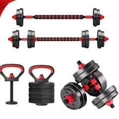 Kit Treino Funcional 10/15/20kg Halteres Barra Supino Kettlebell Preto