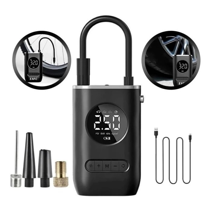 Mini Compressor de Ar Digital Com Lanterna Bomba De Encher Pneu Calibrador Portátil