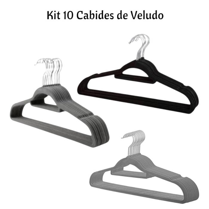 Kit 10 unidades Cabide de veludo para roupas Antideslizantes Slim preto cinza ou azul Adulto