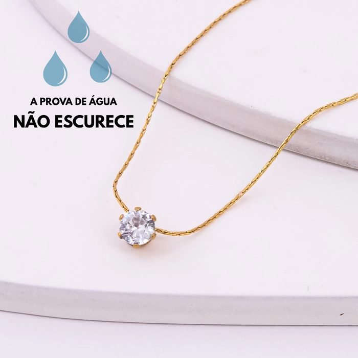 Colar Dourado Ponto de Luz Extra Fino Feminino Aço Inoxidável Antialérgico Elegante Luxo Moderno
