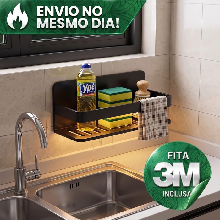 Prateleira de Cozinha Organizador de Pia Porta Detergente Condimentos Adesivo 3M Sem Furar