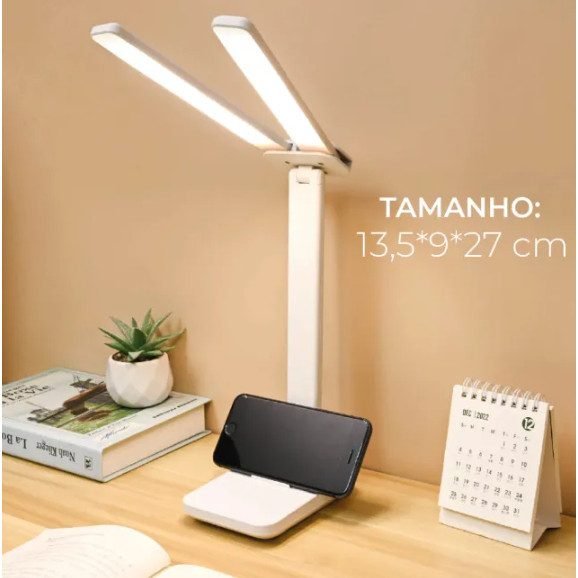 Luminária De Mesa Abajur 3 Tons De Luz Led Leitura Estudo Recarregável