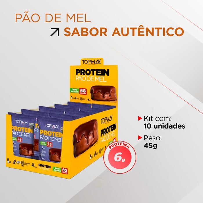 Kit com 10 Pão de mel protein proteíco com 6g whey topway 45g