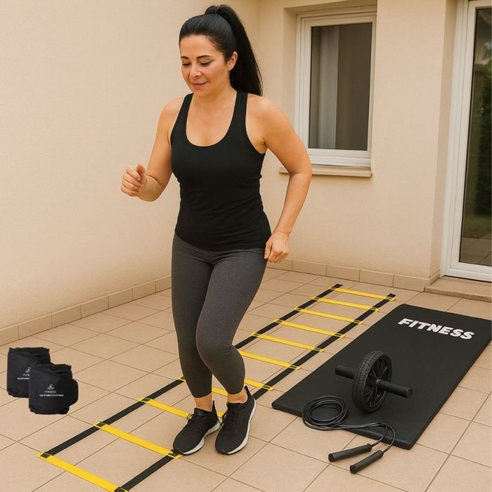 Roda Abdominal Colchonete de Academia Corda de Pular Caneleira com Peso 3Kg Escada Funcional Treine em casa Treino