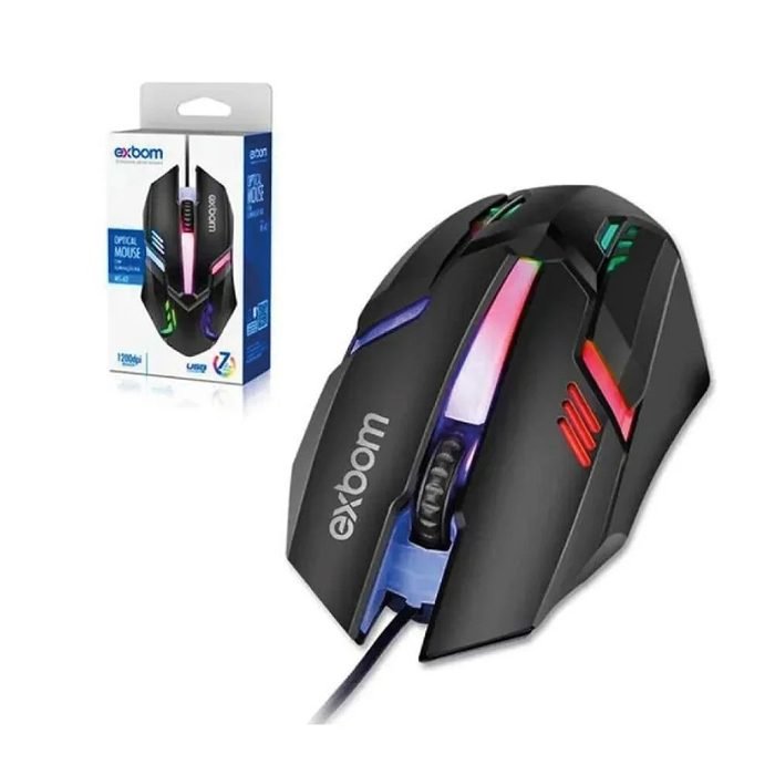 Mouse com Fio Exbom LED Colorido RGB Conexão USB MS-62 Conforto e Desempenho