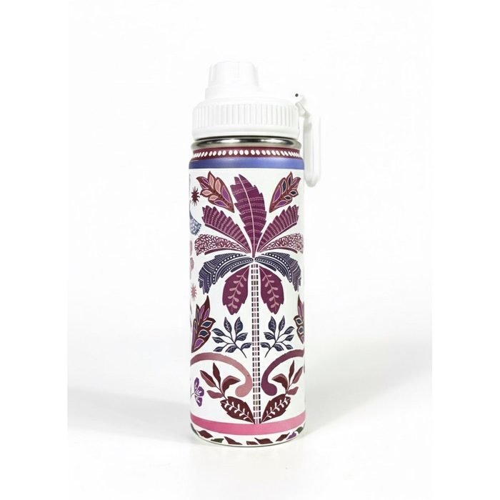 Garrafa Térmica Inox 570ml Estampa Floral Tropical com Tampa e Alça Portátil Squeeze para Água Academia Escola Viagem