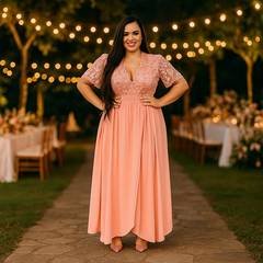 Vestido Festa Plus Size Longo Com Renda Moda Elegante Tendencia G1g2g3