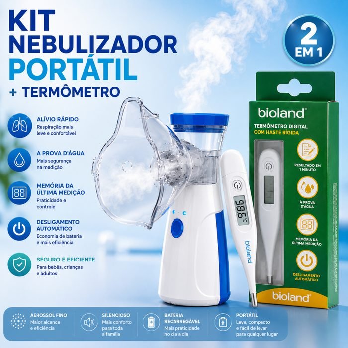 kit nebulizador portatil utrassonico inalador + termometro digital bioland