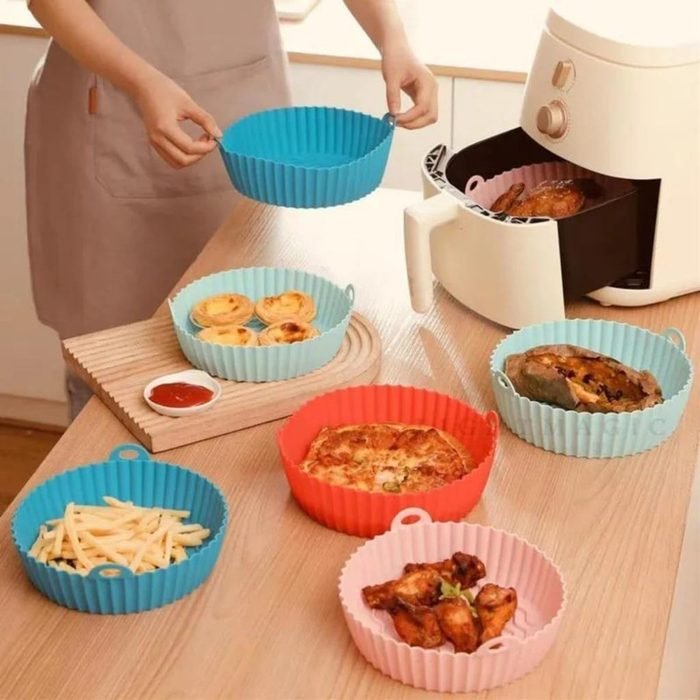 Conjunto 6 Peças Forma Silicone Gordura Bandeja Air Fryer Proteção Panela Assadeira Fritura