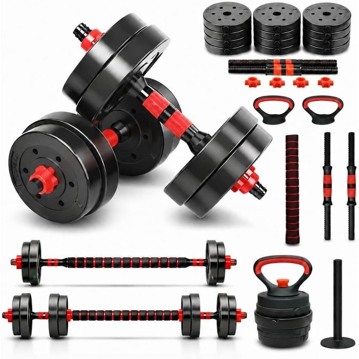 KIt Halteres 6 em 1 Barra e Anilhas Ajustáveis para Musculação em Casa