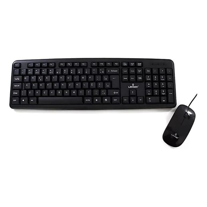 Kit Mouse E Teclado Com Fio Usb Lehmox Ley-214 Usb Mouse Preto Teclado Preto Abnt2 Portugues Qwerty