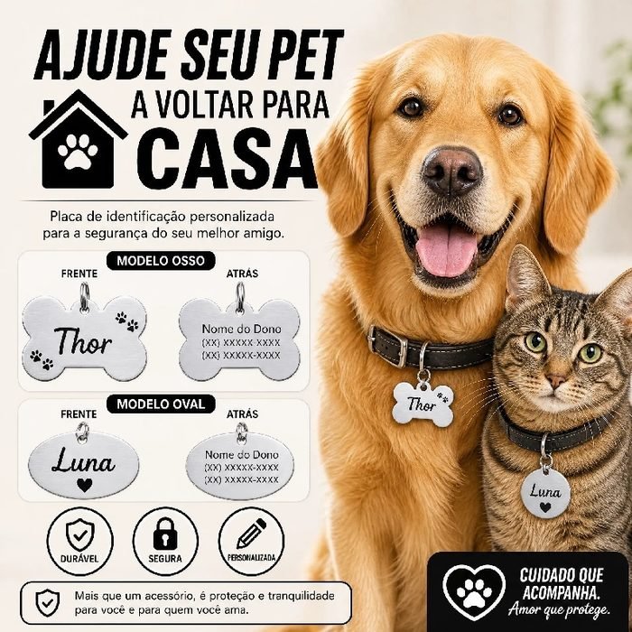 2 Plaquinha Identificação Pet Cachorro Gato Envio Imediato
