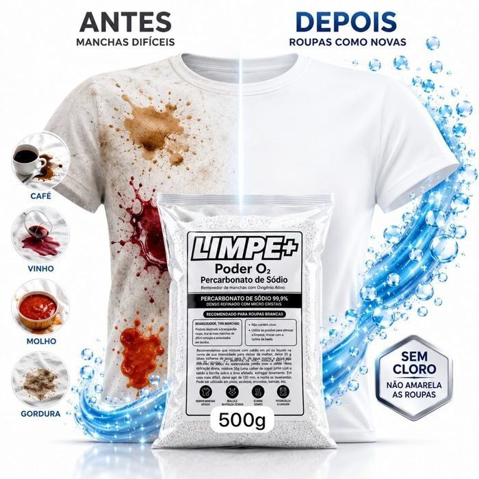 🚨🚨🚨 💯% PERCARBONATO DE SÓDIO – LIMPEZA TOTAL COM OXIGÊNIO ATIVO! LIMPE+ – A SOLUÇÃO TOTAL PARA A SUA LIMPEZA!PACOTE500G