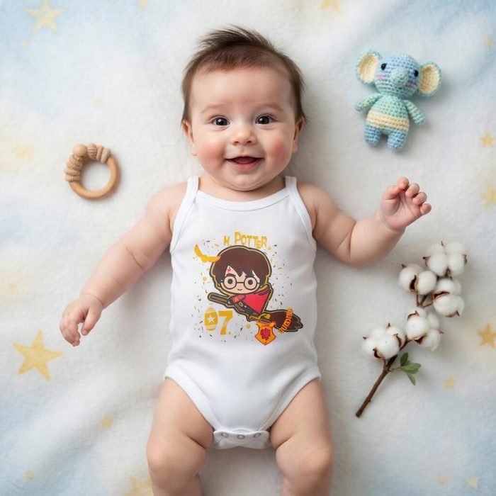 Body de Alcinha Infantil Bruxinho Harry Potter – Vassoura, Óculos e Capa Mágica