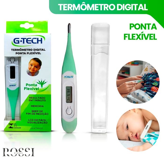 Termometro Digital Infantil e Adulto Ponta Flexível Silicone G-TECH para Cuidados em Casa