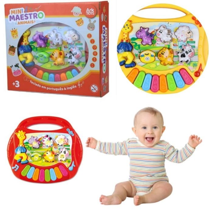Teclado Infantil de Animais Musical com Teclas Coloridas e Sons Interativos para Crianças e bebes