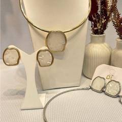 Kit Colar Choker + Brinco Feminino Madrepérola Dourado ou Prata | Conjunto Elegante  Luxo Festa