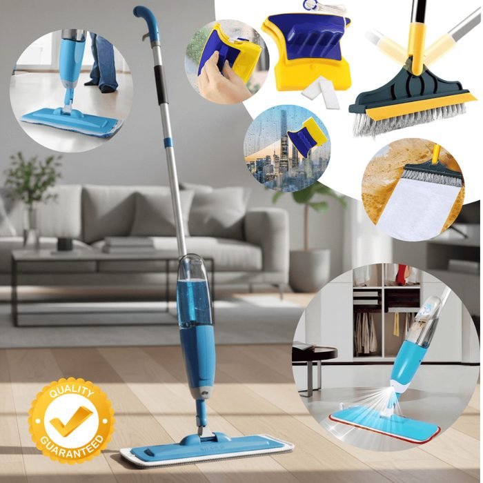 MOP Spray Limpeza Completa + Escova 2x1 BOX Banheiro + Limpador Vidros Magnético
