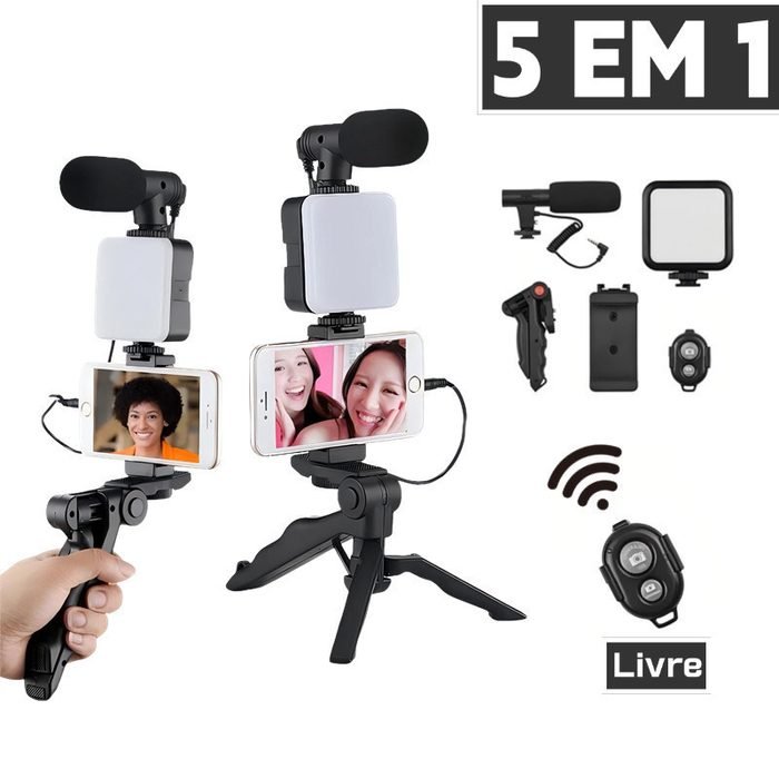 Tripé Estabilizador de Mão gimbal Microfone Celular Gravação De Vídeo Kit De Fotografia Luz De Vídeo