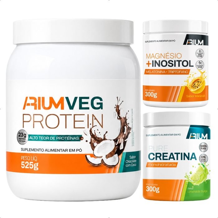 Kit Magnésio e Inositol Maracujá 300g + Creatina Monohidratada 300g + Whey Protein Vegano 525g