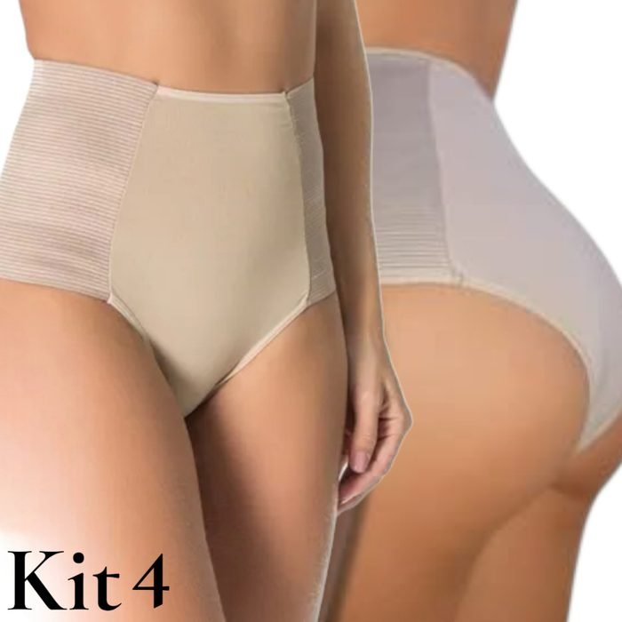 Kit 4 Cinta Modeladora Calcinha Alta  Compressão Pós Parto Cintura Alta Zero Barriga